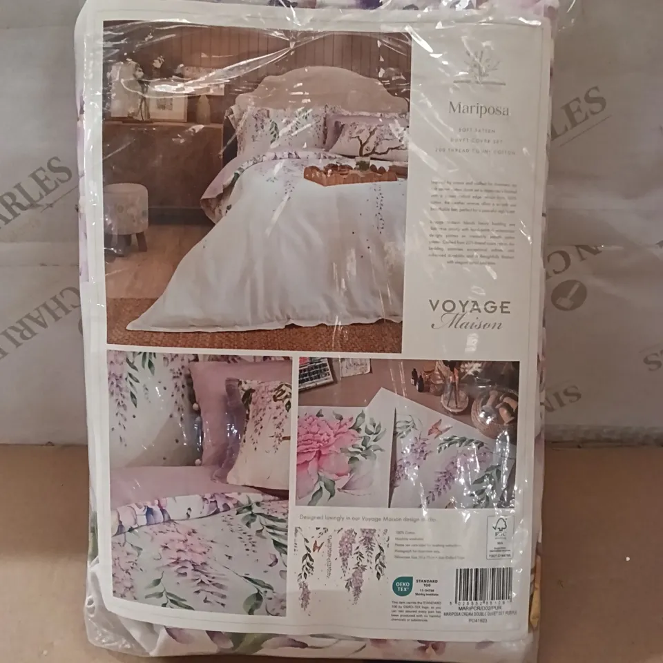 BAGGED MARIPOSA DOUBLE DUVET SET - CREAM/PURPLE 