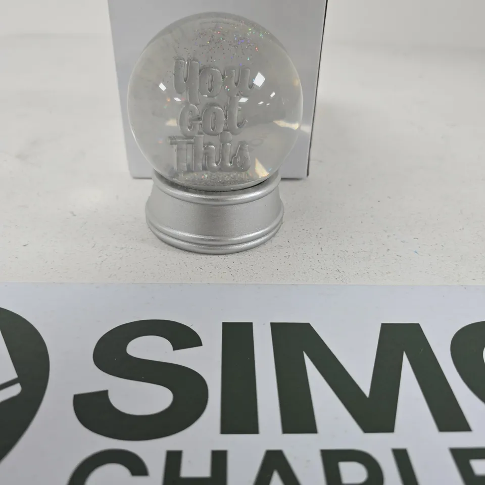 BOXED GLASS GLOBE DESK ORNAMENT WITH 'YOU GOT THIS' ENGRAVING – SILVER BASE