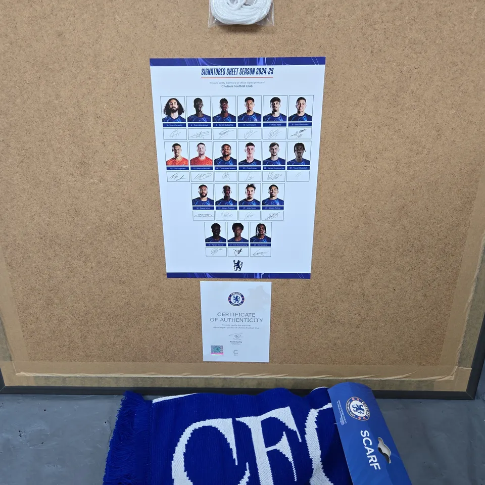 FRAMED CHELSEA FOOTBALL CLUB SIGNATURE SHIRT SEASON 24-25 WITH SCARF - COLLECTION ONLY 
