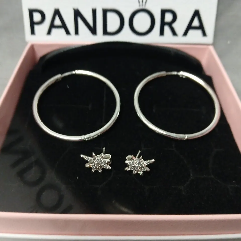 PANDORA HOOP EARRINGS WITH STAR STUD EARRINGS – BOXED