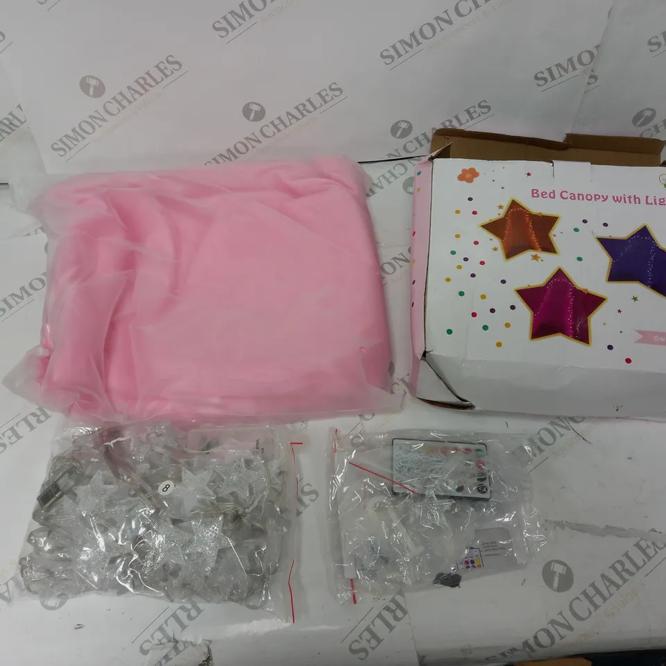 BED CANOPY WITH LIGHTS PINK/CLEAR STARS 