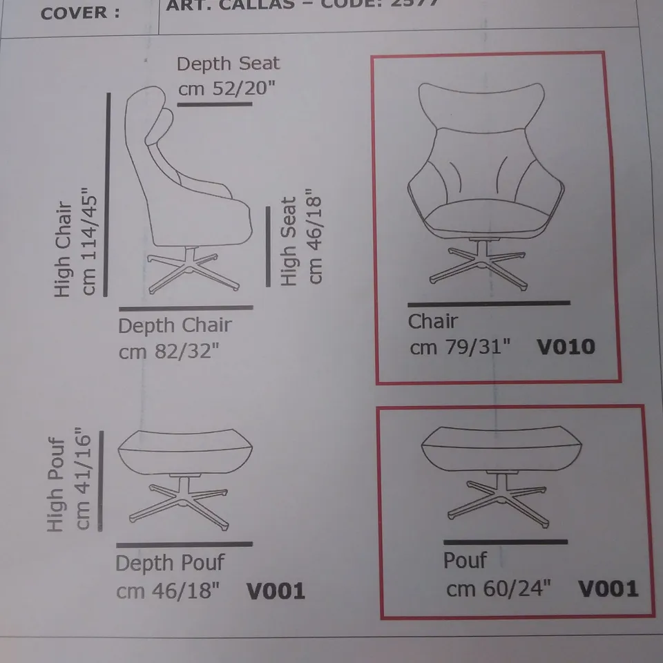 QUALITY ITALIAN DESIGNER GNOSTIC CHAIR + POUFF CALLAS RED LEATHER