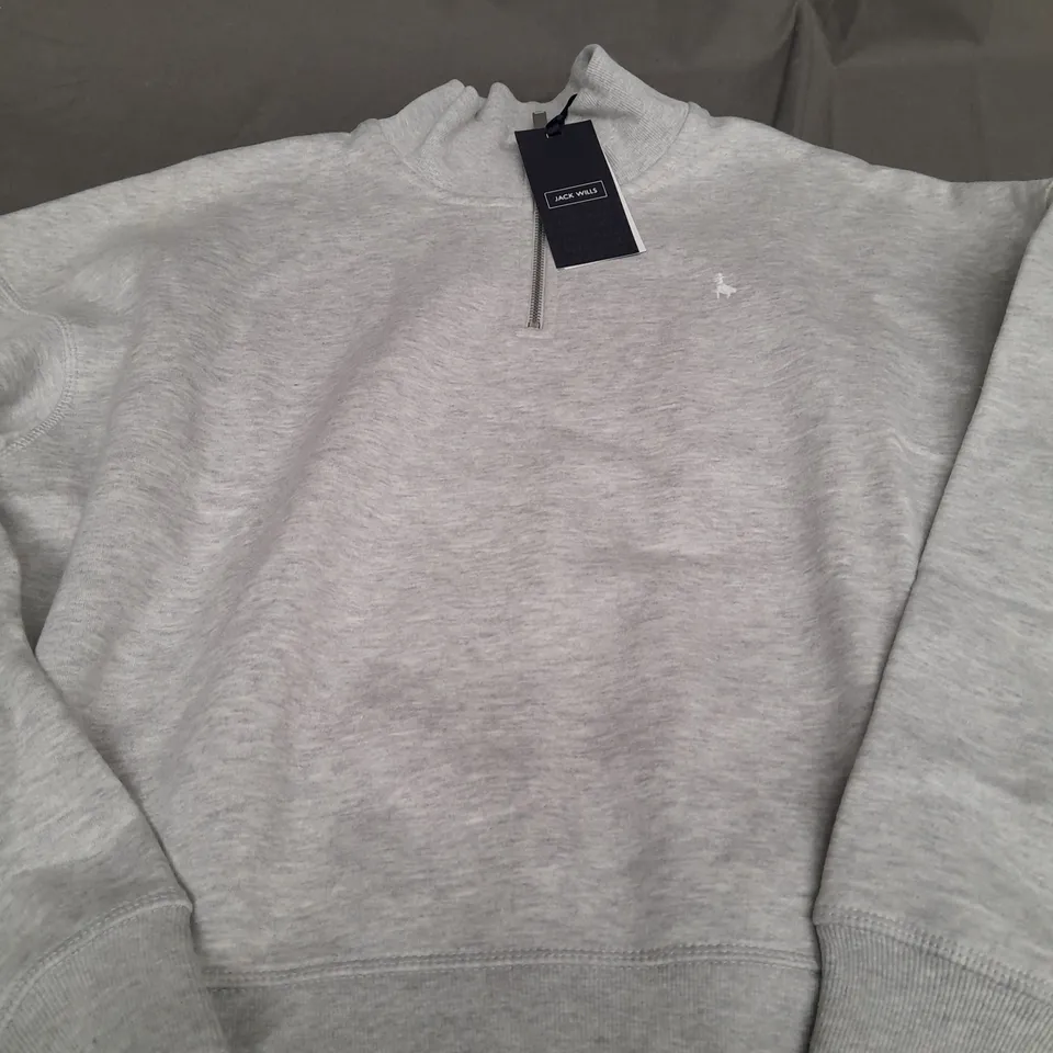 JACK WILLS ASTBURY 1/4 ZIP IN GREY MARL - SIZE 12
