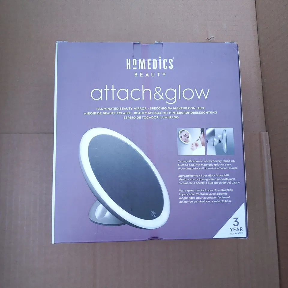 BOXED HOMEDICS ATTACH & GLOW RECHARGABLE LED MIRROR