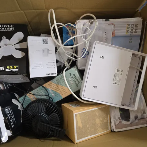 APPROXIMATELY 20 ASSORTED ELECTRICAL ITEMS TO INCLUDE FLOWER FAN LIGHT, MINI COOLING FAN, WIFI RANGE EXTENDER, ETC - COLLECTION ONLY