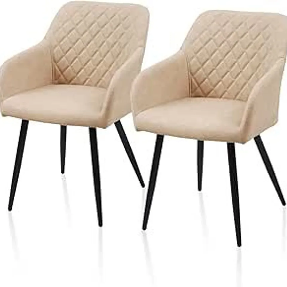 BOXED PAIR OF BEIGE FABRIC DINING CHAIRS