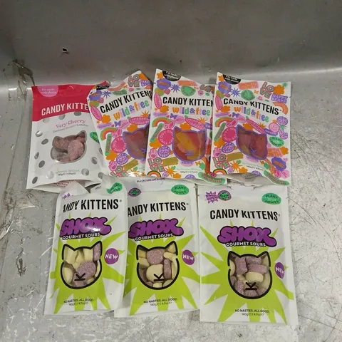 CANDY KITTENS LOT OF 7X140G ASSORTED PACKS TO INCLUDE - WILD & FREE - VERY CHERRY - SHOX