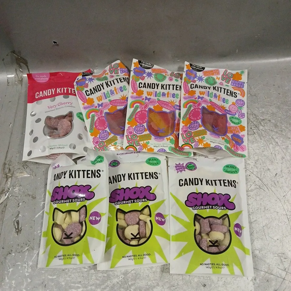 CANDY KITTENS LOT OF 7X140G ASSORTED PACKS TO INCLUDE - WILD & FREE - VERY CHERRY - SHOX