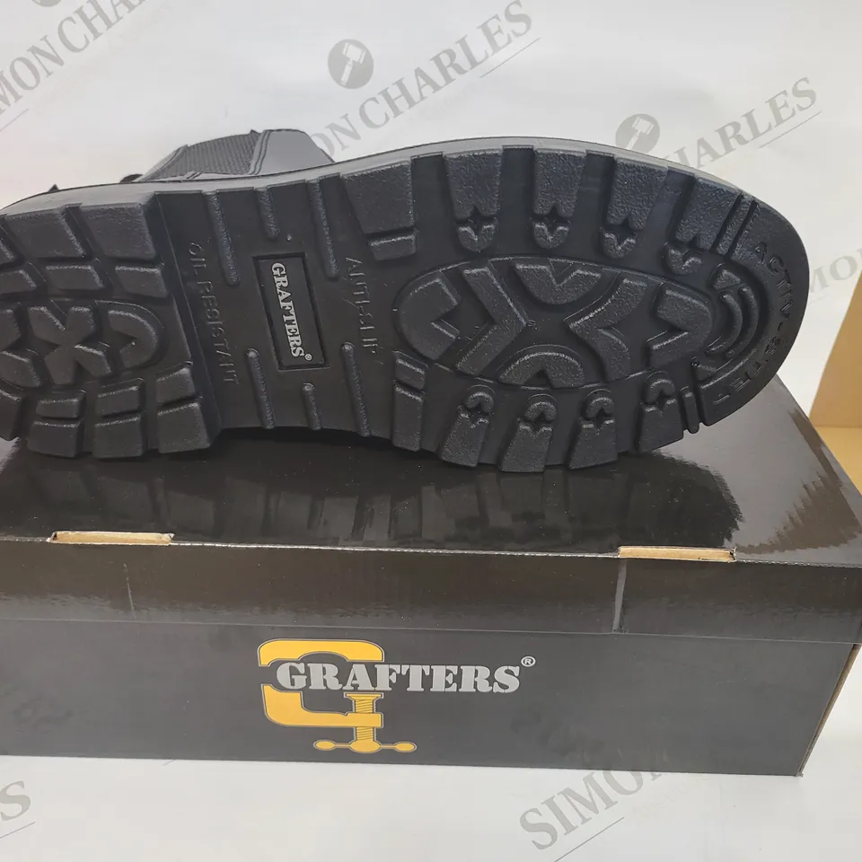 BOXED GRAFTERS GRINDER BLACK SAFETY TWIN GUSSET DEALER BOOTS - SIZE 11 UK