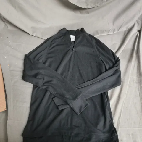 TRESPASS UNISEX THERMAL SET OF ZIP-NECK TOP & LEGGINGS – BLACK – (MALE SMALL / FEMALE MEDIUM)