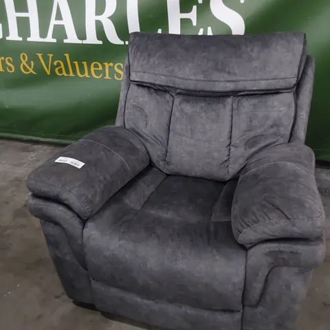 DESIGNER POWER RECLINING EASY CHAIR GREY MACAU FABRIC WITH BLACK PIPING