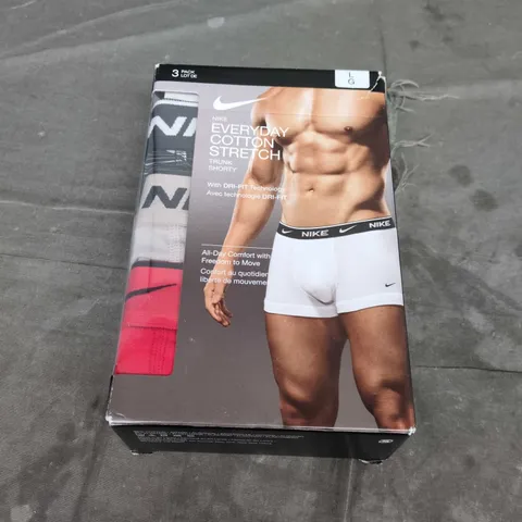 NIKE EVERYDAY COTTON STRETCH TRUNK SHORTY – 3 PACK, MULTI, SIZE L