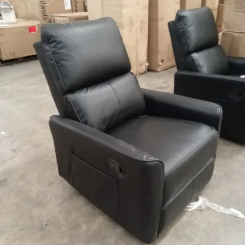 DESIGNER BLACK FAUX LEATHER MANUAL RECLINER CHAIR