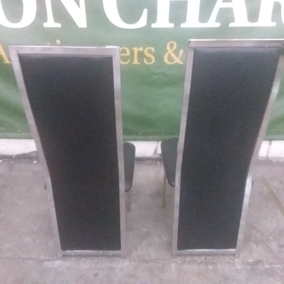 SET OF 2 NEW CELESTE BLACK LEATHER AND CHROME DINING CHAIRS
