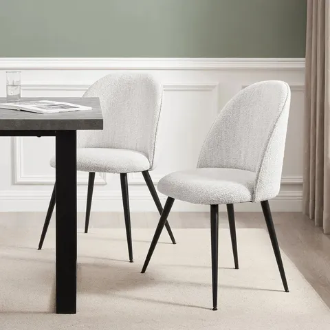 BOXED DUSK IRIS SET OF 2 DINING CHAIRS - BOUCLE IVORY/BLACK (1 BOX)