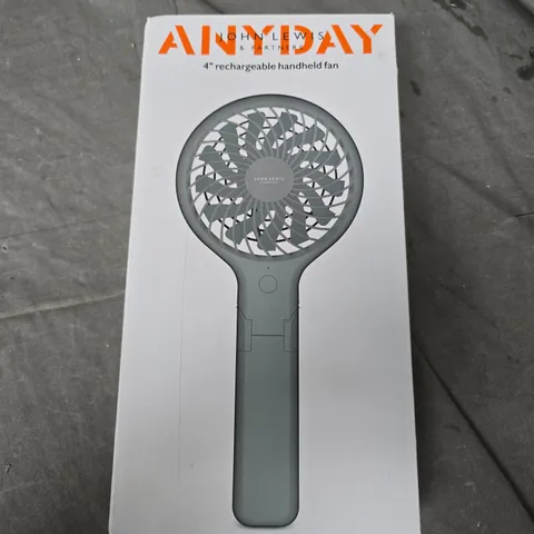 BOXED JOHN LEWIS ANYDAY 4" RECHARGEABLE HANDHELD FAN 