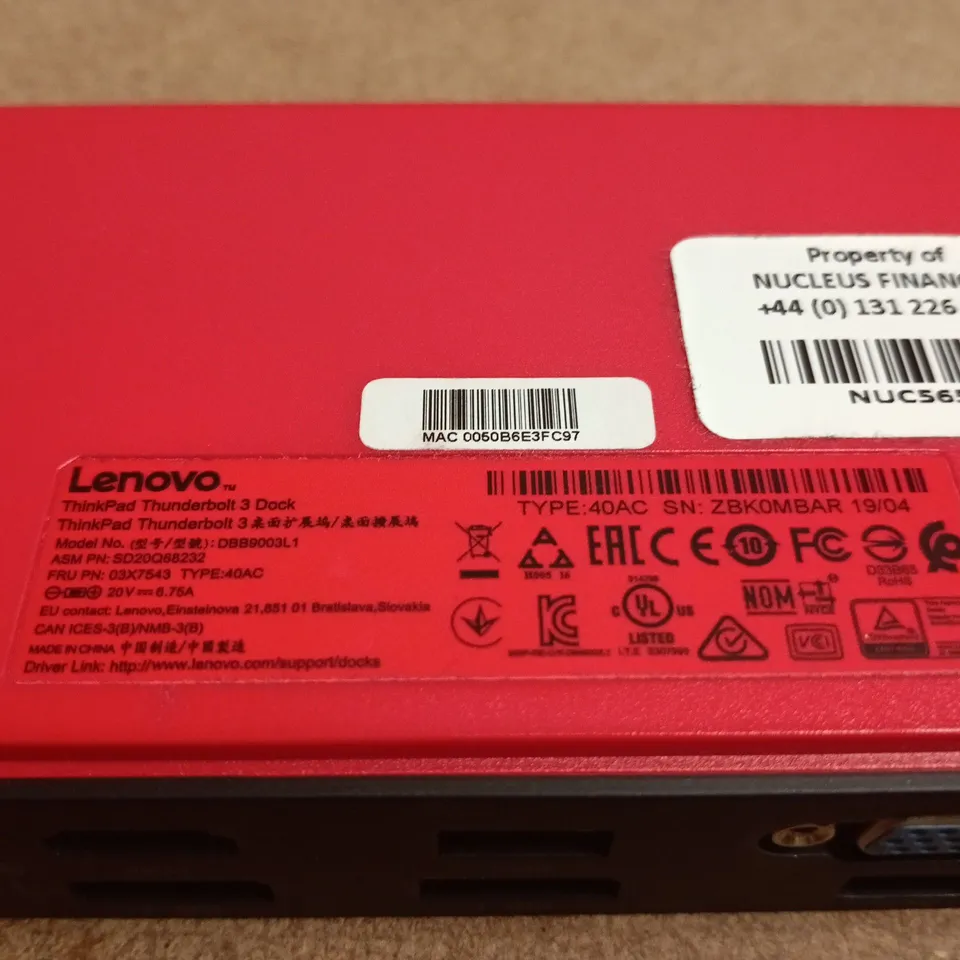 LENOVO THINKPAD THUNDERBOLT 3 DOCK – MODEL 40AC