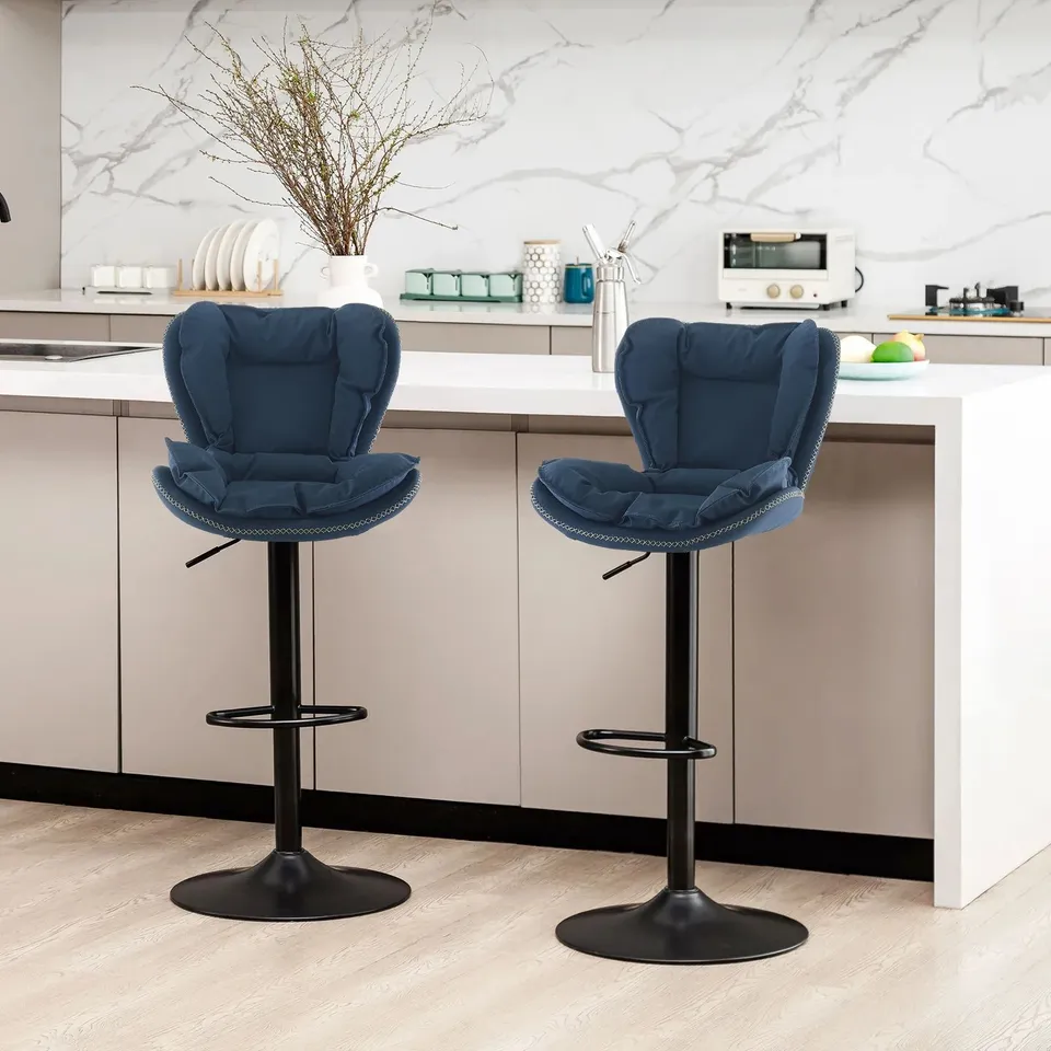 BOXED DOVER SET OF TWO STYLISH BLACK LEATHERETTE KNOCKERBACK BARSTOOLS