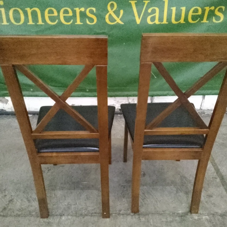 SET OF 2 NEW KENDAL DARK WOOD DINING CHAIRS (BLACK LEATHER SEAT PAD)