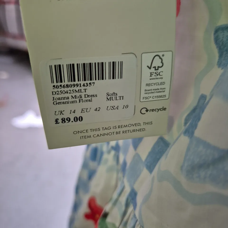 NOBODY'S CHILD JOANNA MIDI DRESS – GERANIUM FLORAL, UK 14 (EU 42, USA 10)