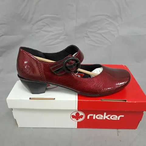 RIEKER BURGUNDY PATENT MARY JANE SHOES – WOMEN’S, SIZE 6 – BOXED