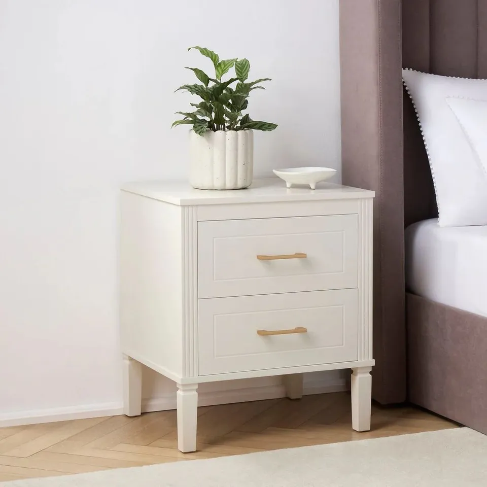 BOXED DUSK SIENNA 2 DRAWER BEDSIDE TABLE - CREAM (1 BOX)