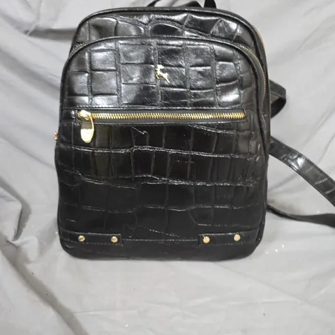 BLACK CROCODILE-EMBOSSED MINI BACKPACK WITH GOLD HARDWARE