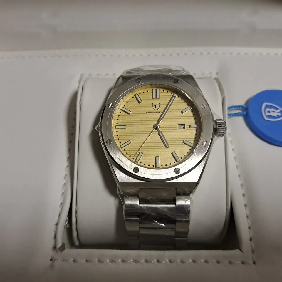 BERNARD REINHARDT WATCH – YELLOW DIAL – 316 STAINLESS STEEL CASE & STRAP – SWISS MOVEMENT – SAPPHIRE CRYSTAL - 5 ATM WATER RESISTANT