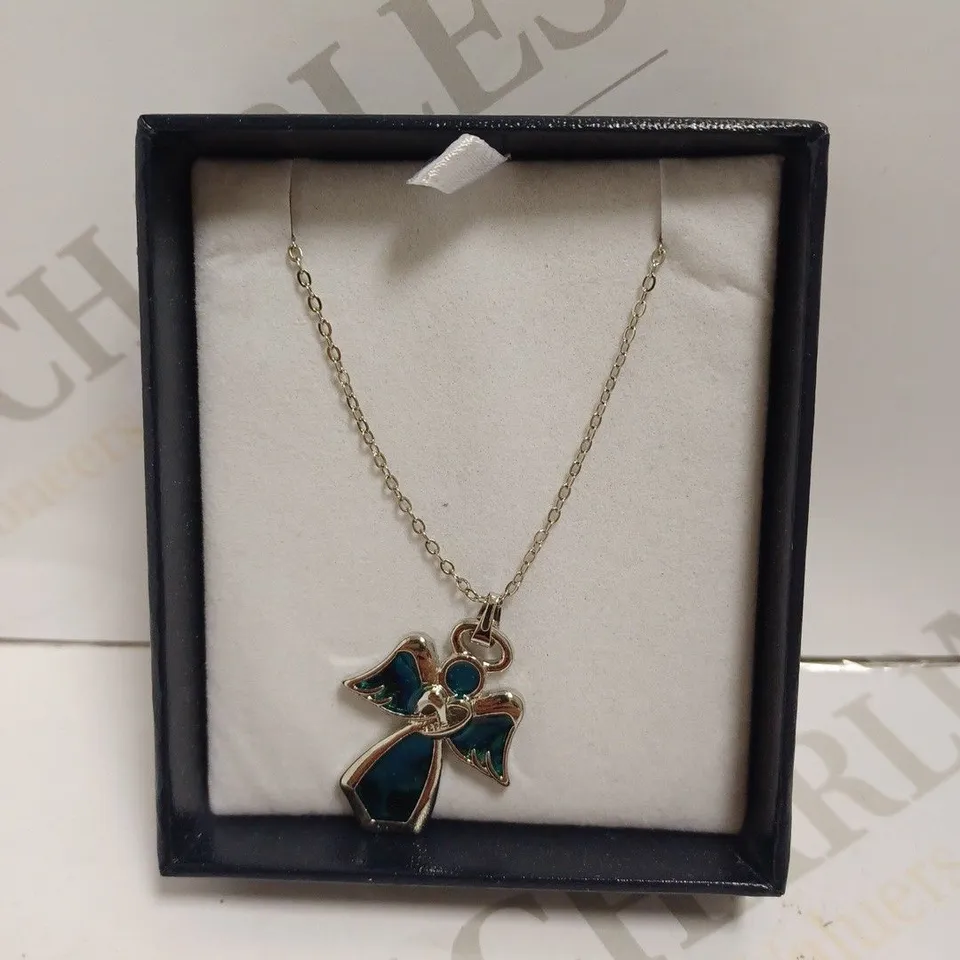 BYZANTIUM SILVER EFFECT NECKLACE WITH ANGEL PENDANT