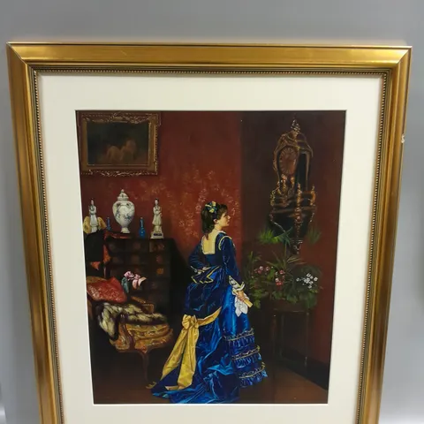 FRAMED THE BLUE DRESS (1870) - AUGUSTE TOULMOUCHE PRINT
