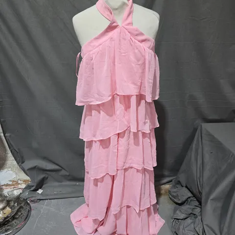 OASIS PINK CHIFFON HALTERNECK TIERED MAXI DRESS, WOMENS UK 12