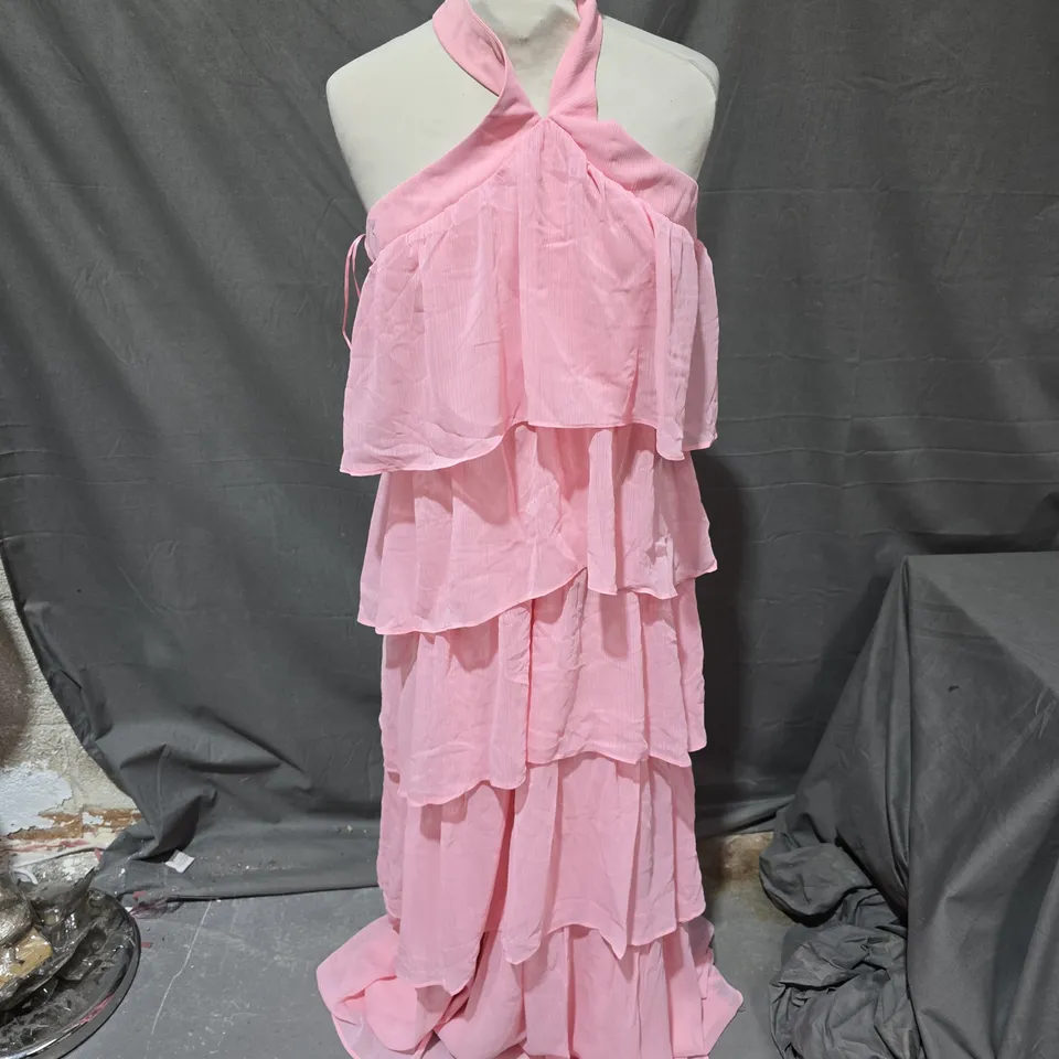 OASIS PINK CHIFFON HALTERNECK TIERED MAXI DRESS, WOMENS UK 12
