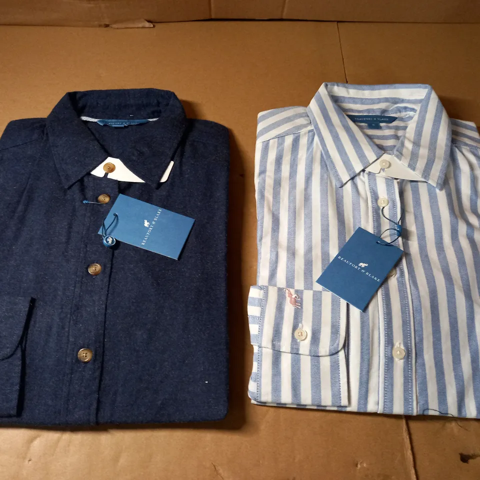 PACK OF 2 BEAUFORT AND BLAKE SHIRTS - SUTTON NAVY CASHMERE AND EASTRY BLUE STRIPE COTTON SHIRTS SIZE S