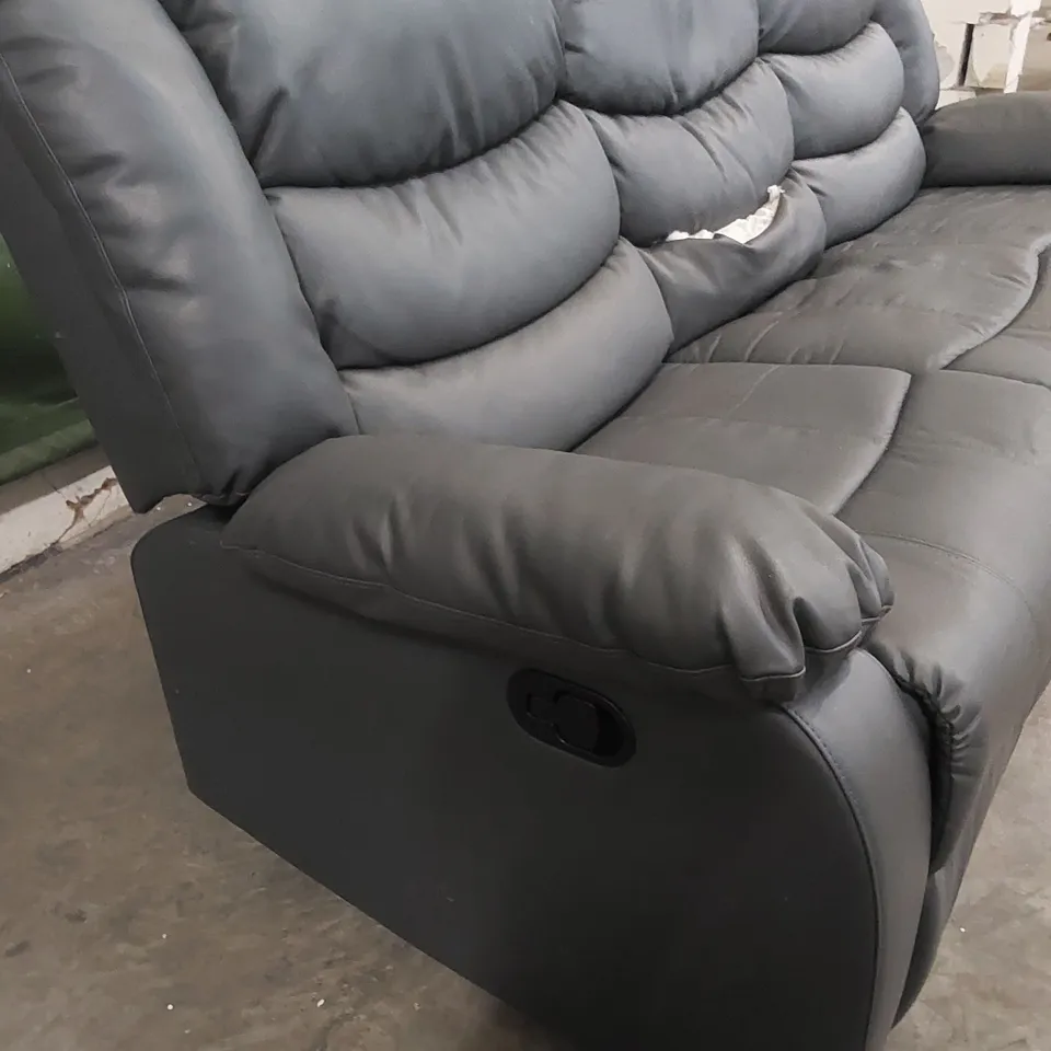SORRENTO 3 SEATER GREY FAUX PU LEATHER UPHOLSTERED MANUAL RECLINER SOFA