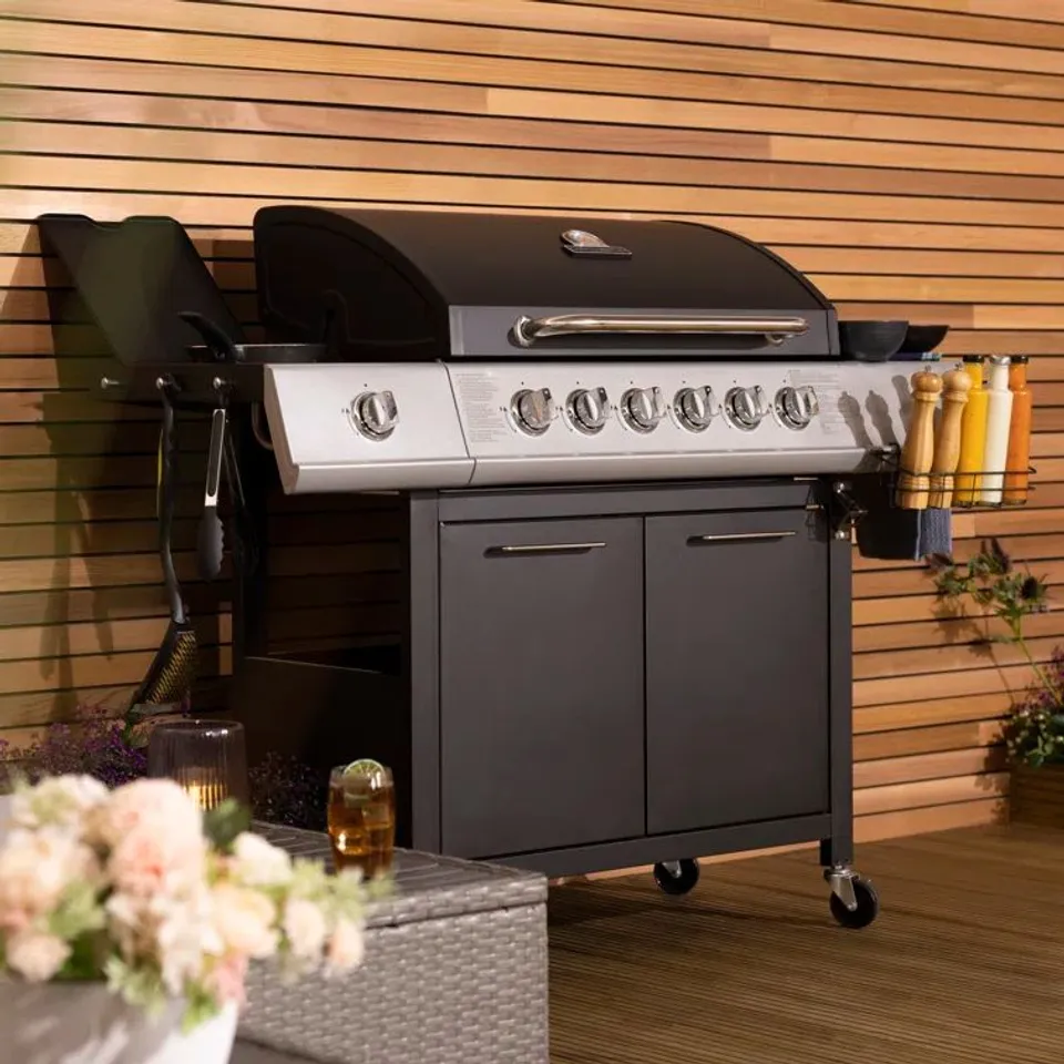 BOXED 77cm 6BURNER GAS BBQ WITH SIDE BURNER (2 BOXES)