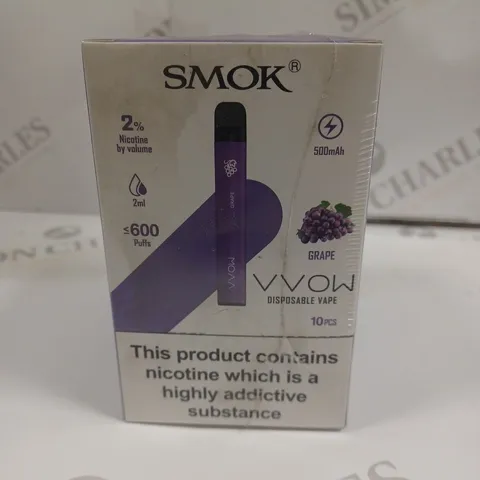 SEALED SMOK VVOW 10-PACK OF DISPOSABLE VAPES - GRAPE