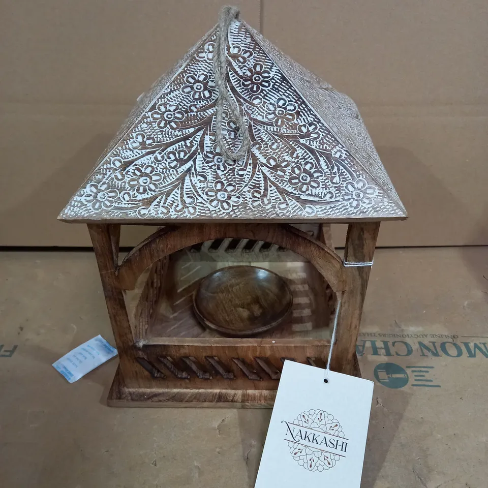 NAKKASHI WOODEN CARVED HANGING BIRD FEEDER 
