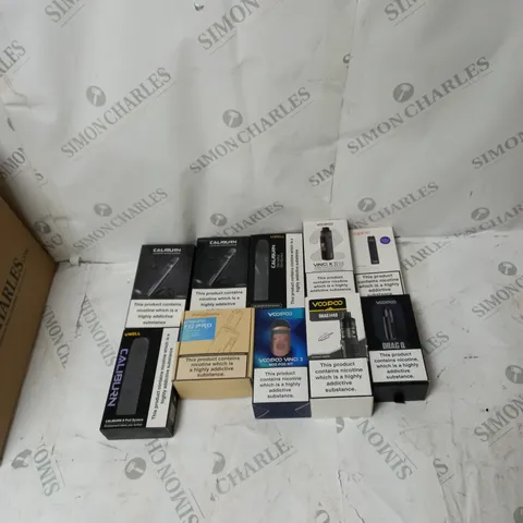 BOX OF APPROXIMATELY 10 ECIG PRODUCTS TO INCLUDE CALIBURN, VAPORESSO, ASPIRE