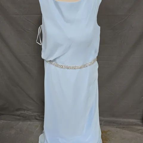 PALE BLUE SLEEVELESS SEQUIN BRIDESMAID DRESS - SIZE 24