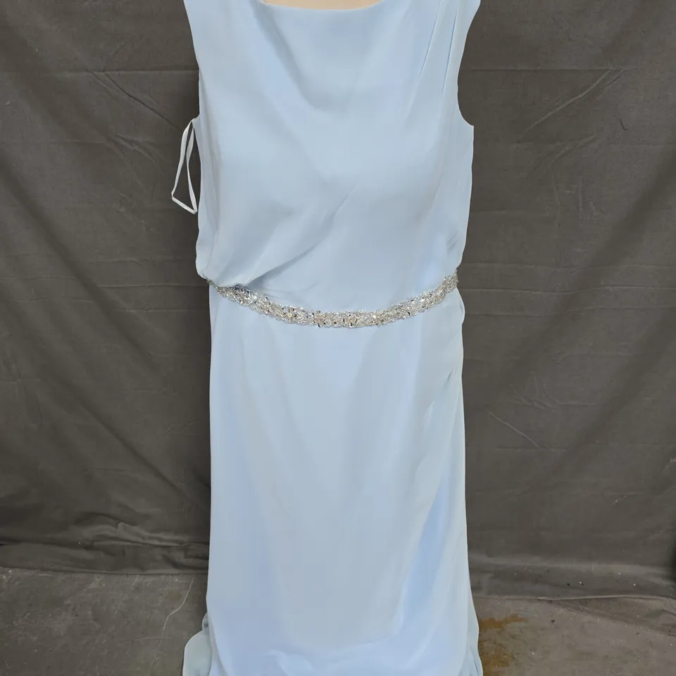 PALE BLUE SLEEVELESS SEQUIN BRIDESMAID DRESS - SIZE 24