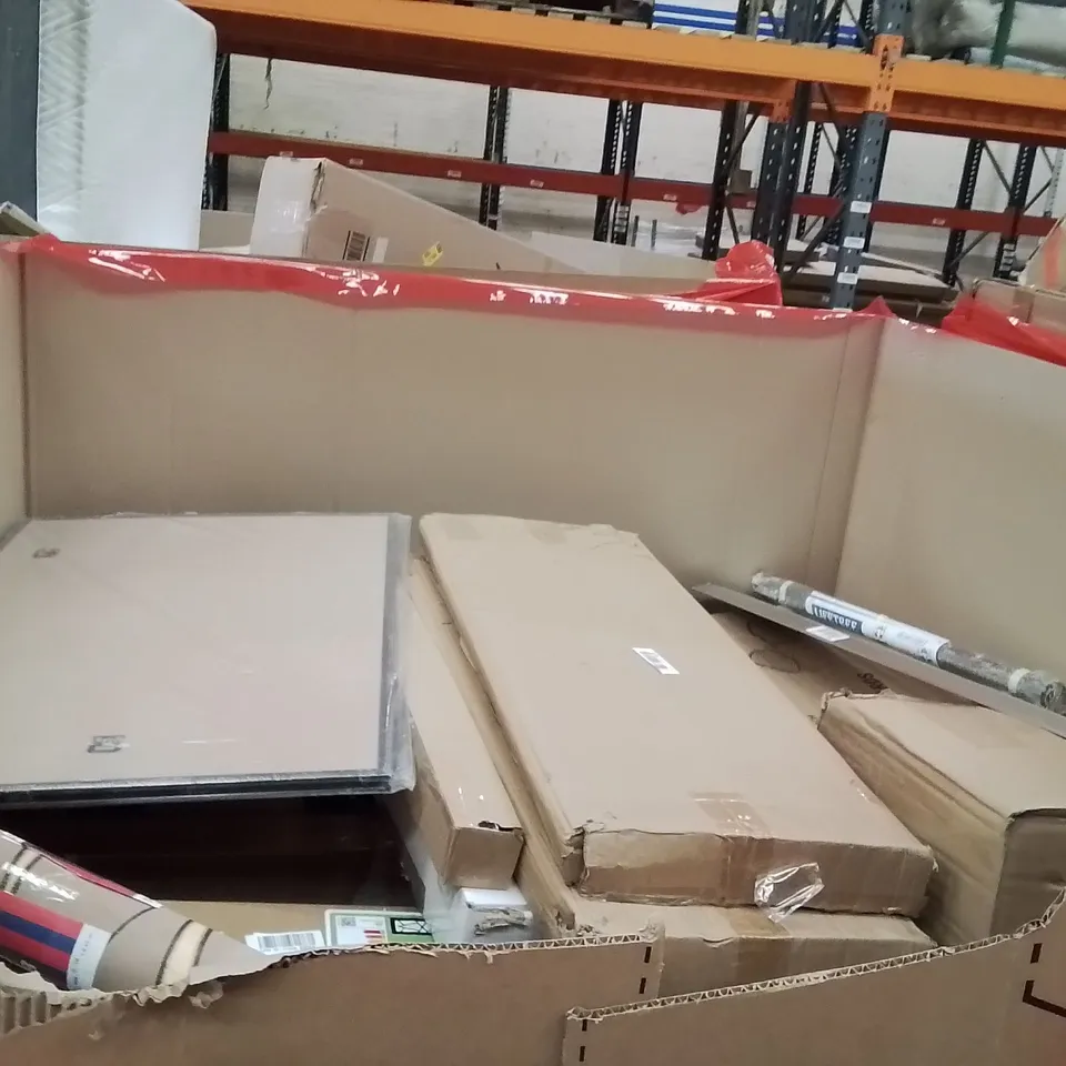 PALLET OF ASSORTED HOUSEHOLD GOODS AND PRODUCTS TO INCLUDE;MUSICAL MOBILE,CEILING FAN WITH LIGHT,CHAIR MAT 