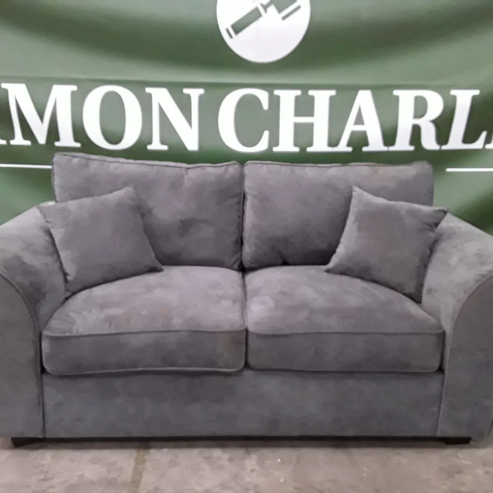 DESIGNER 2 SEATER SOFA - GREY FABRIC 