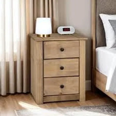 BOXED PANAMA 3 DRAWER BEDSIDE - NATURAL WAX (1 BOX)