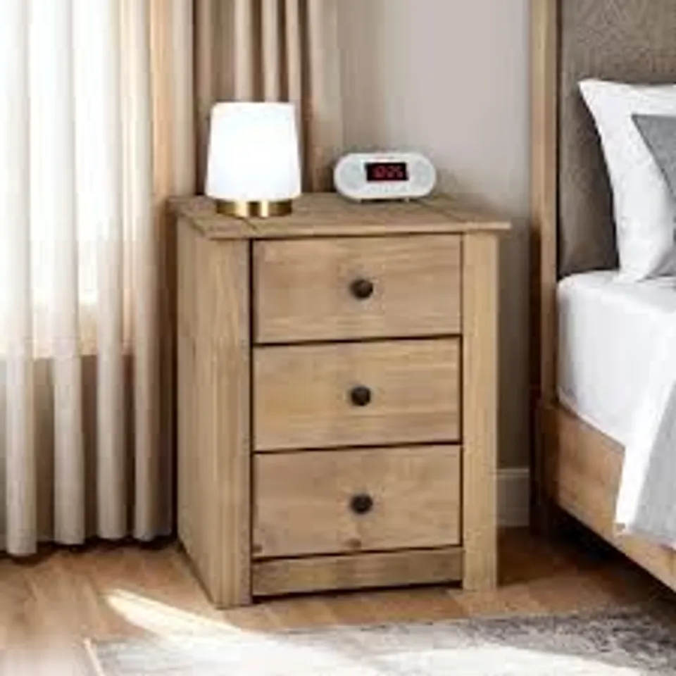 BOXED PANAMA 3 DRAWER BEDSIDE - NATURAL WAX (1 BOX)