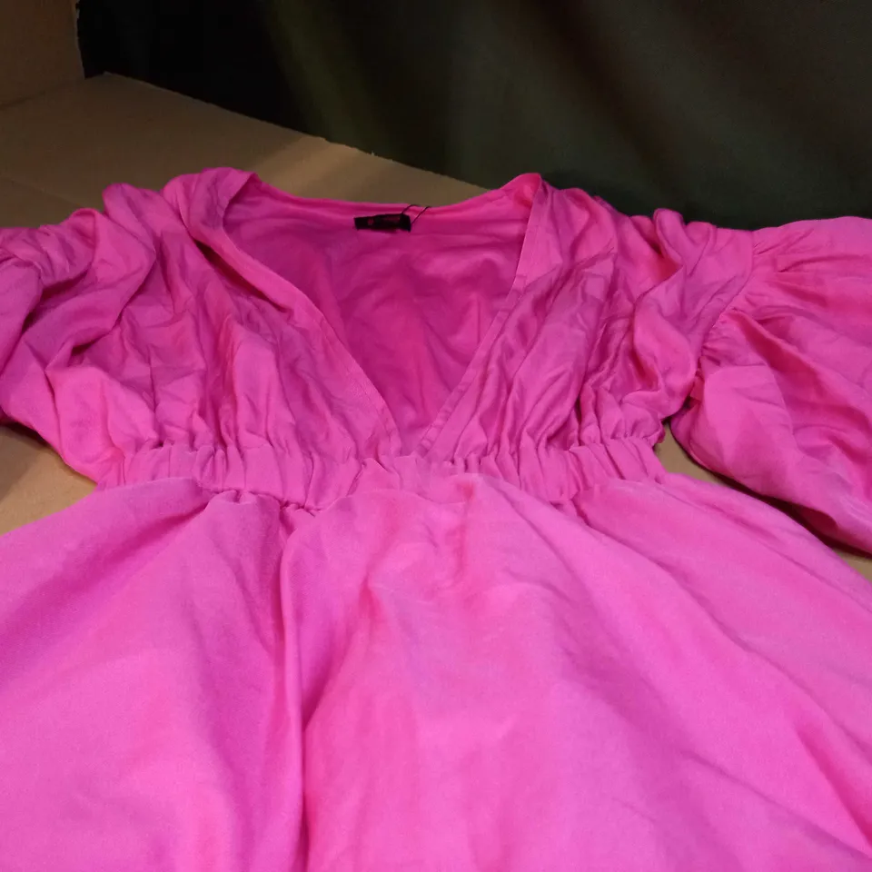 MISSPAP HOT PINK PLUNGE FRONT EXTEME PUFF SLEEVE MINI DRESS - SIZE 8