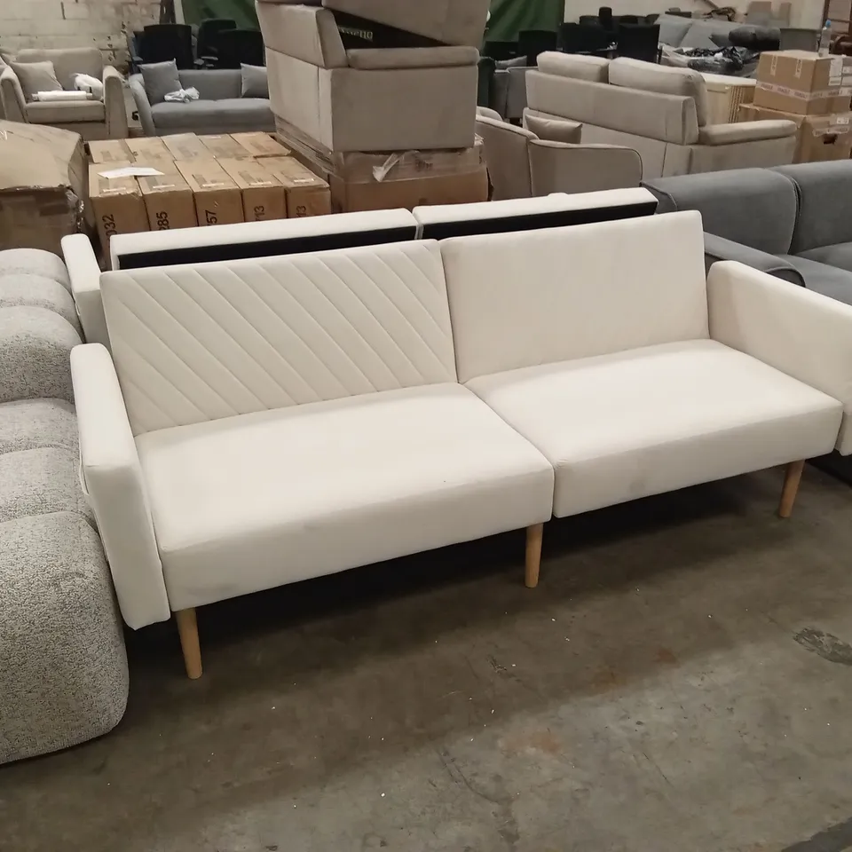 DESIGNER 3 SEATER VELVET UPHOLSTERED SOFA BED