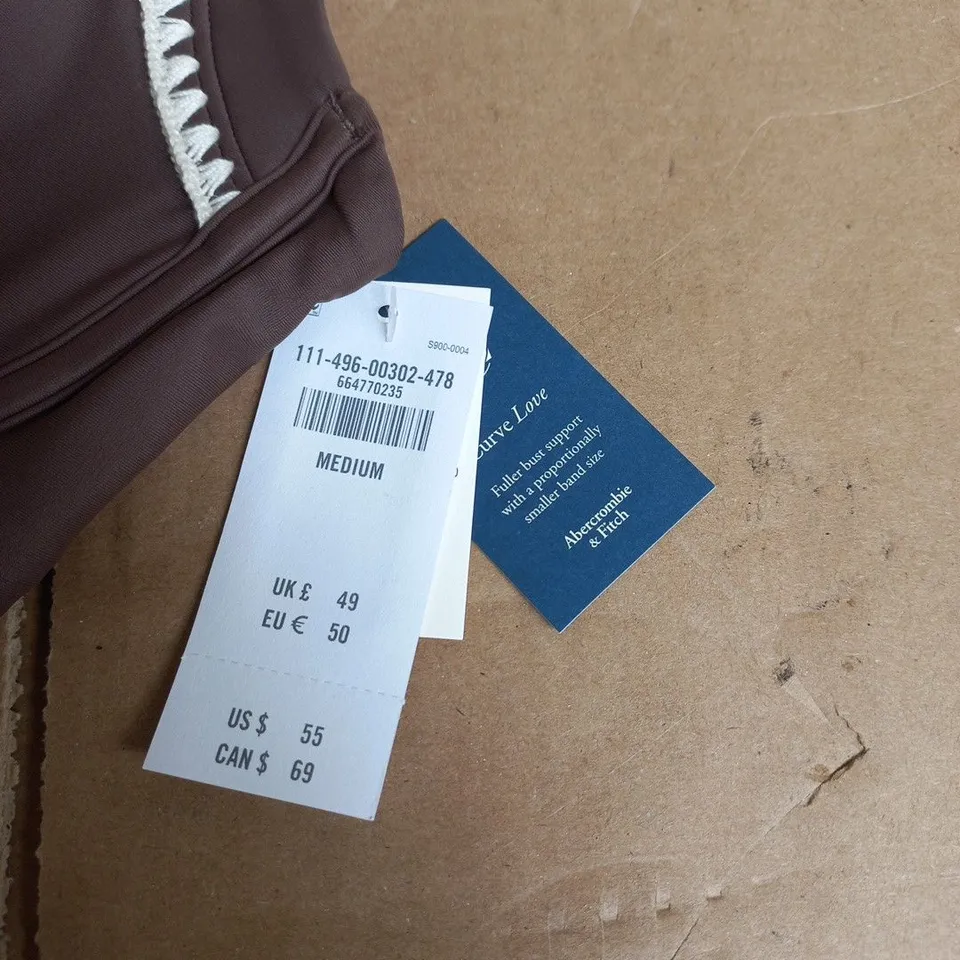 ABERCROMBIE & FITCH CURVE LOVE BRA – SIZE M, BROWN WITH WHITE TRIM