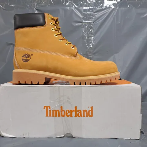 BOXED PAIR OF TIMBERLAND WATERPROOF BOOTS IN WHEAT NUBUCK SIZE UK 10.5