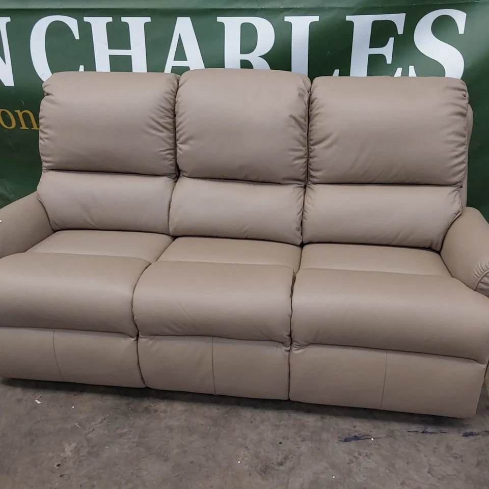 QUALITY BRITISH DESIGNER G PLAN NEWMARKET THREE SEATER SOFA CAMBRIDGE TAUPE LEATHER 