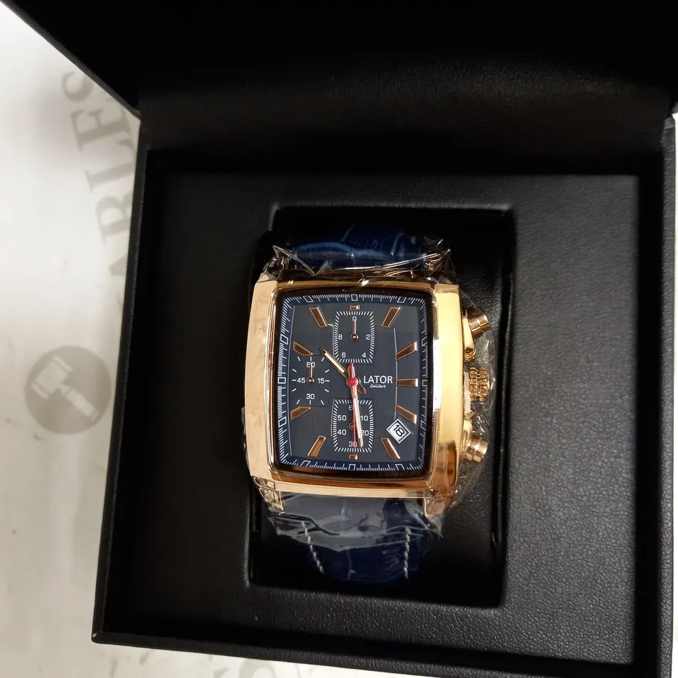 LATOR CALIBRE BLUE TRIPLE DIAL LEATHER STRAP WATCH RRP £585